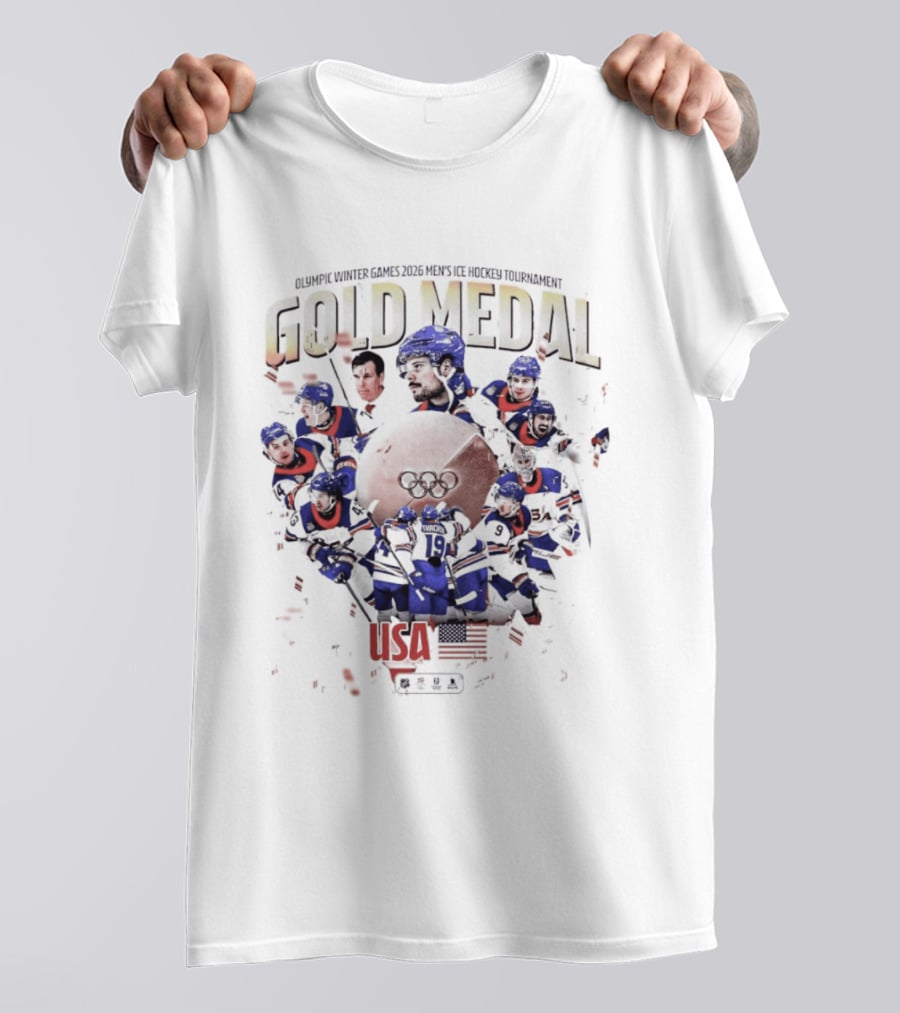 Olympic Winter Games 2026 USA Men's Ice Hockey Gold Medal Team Celebration T-Shirt