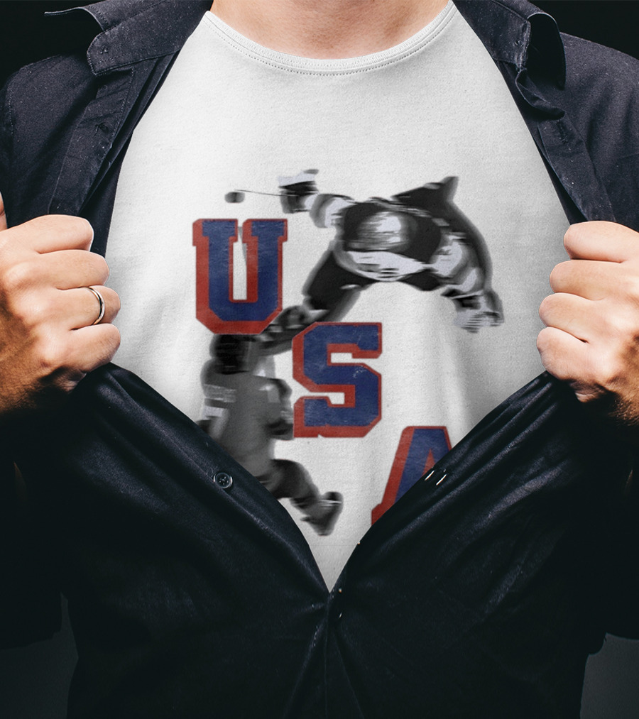 USA Team Hockey Player Action Packed Sports Fan T-Shirt