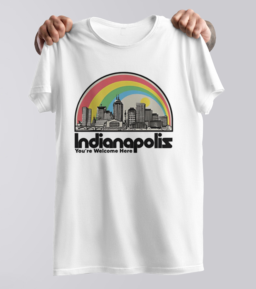 Indianapolis You're Welcome Here City Skyline Rainbow T-Shirt