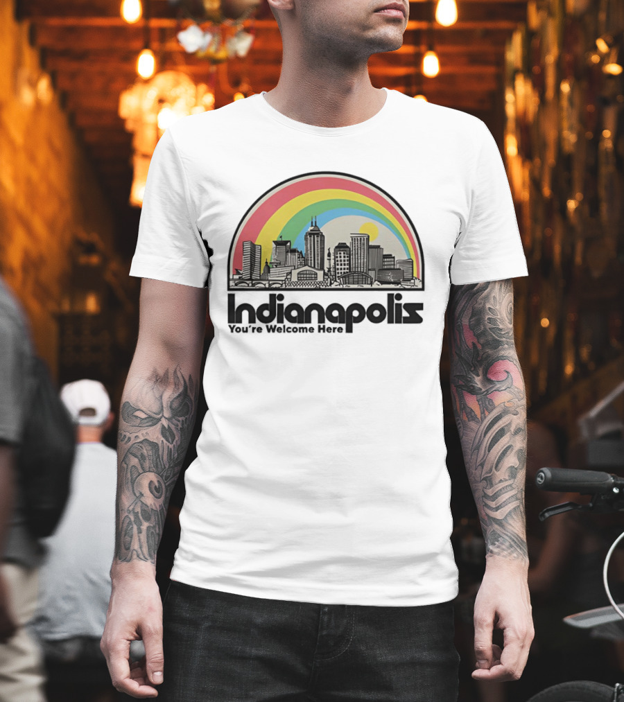 Indianapolis You're Welcome Here City Skyline Rainbow T-Shirt