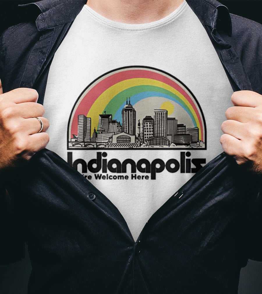 Indianapolis You're Welcome Here City Skyline Rainbow T-Shirt