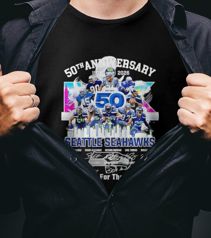 Seattle Seahawks 50th Anniversary Est 1976 Players City Skyline T-Shirt