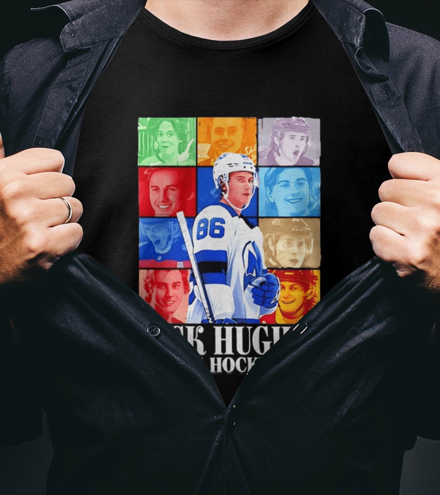 Jack Hughes 86 The Ice Hockey Tour Colorful Portrait Compilation T-Shirt