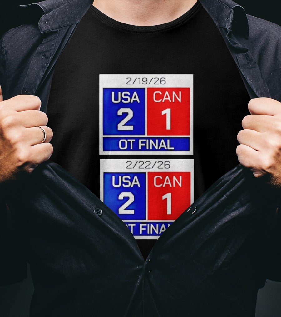 American Hockey Scoreboard USA 2 Canada 1 OT Final 2026 February 19 February 22 T-Shirt