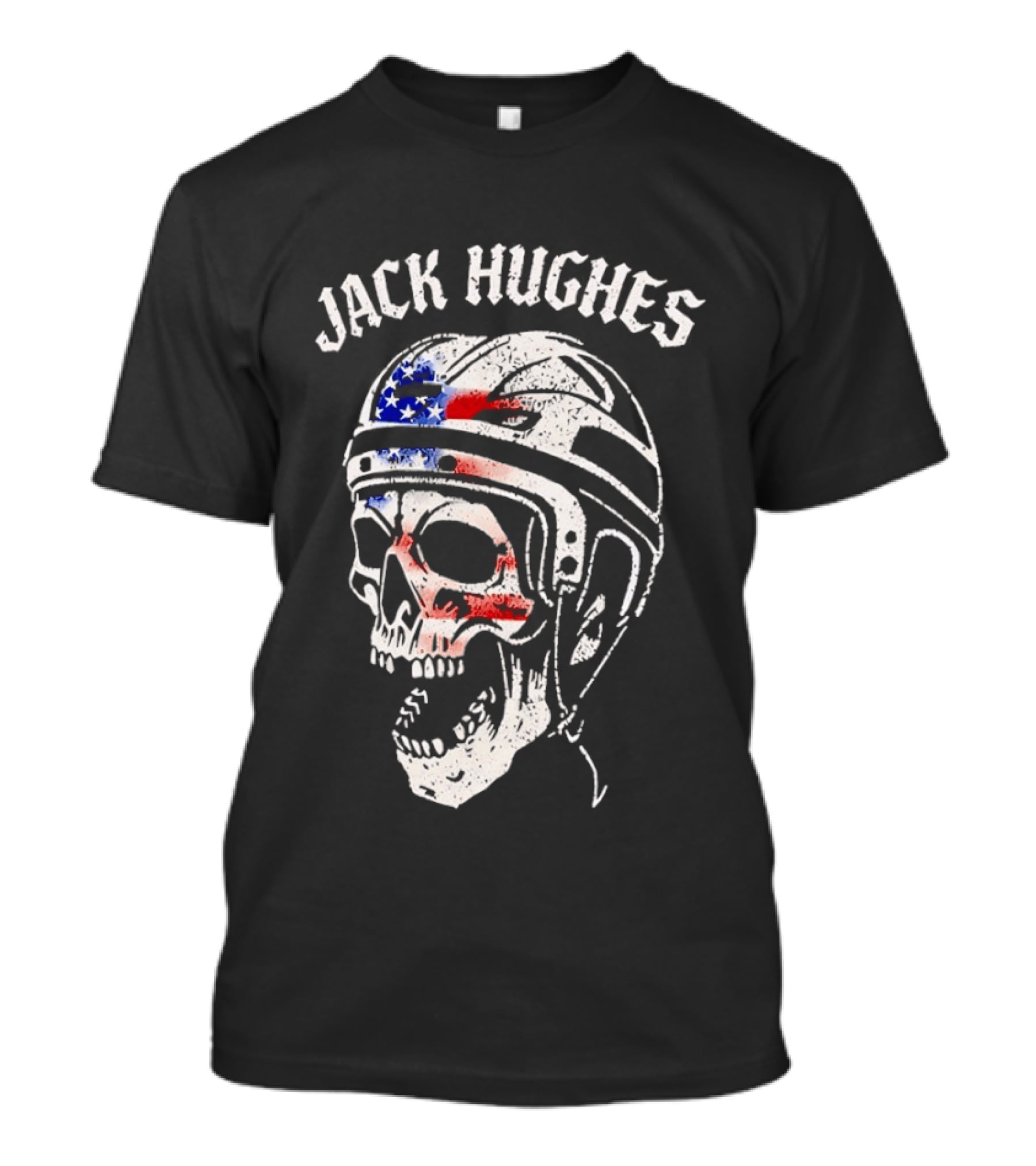 Jack Hughes USA Flag Skull Hockey Helmet T-Shirt