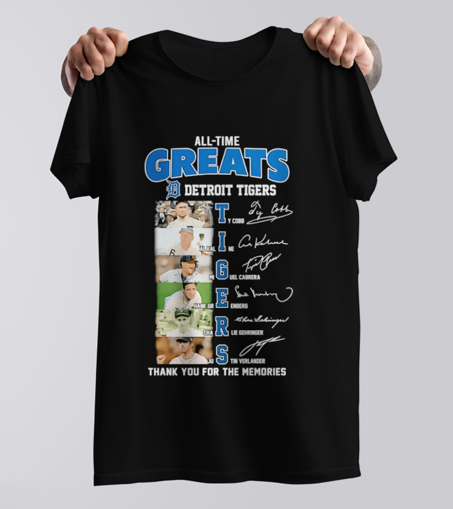 All Time Detroit Tigers Greats Legends Signatures Thank You For The Memories T-Shirt