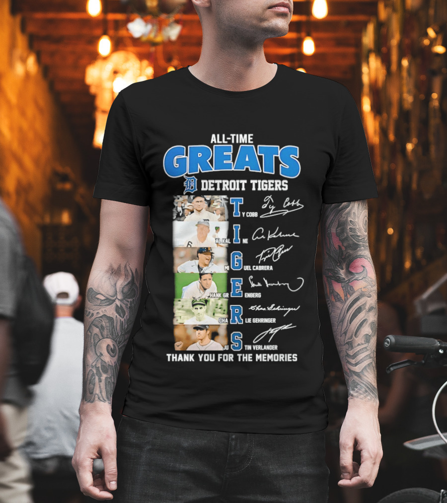 All Time Detroit Tigers Greats Legends Signatures Thank You For The Memories T-Shirt