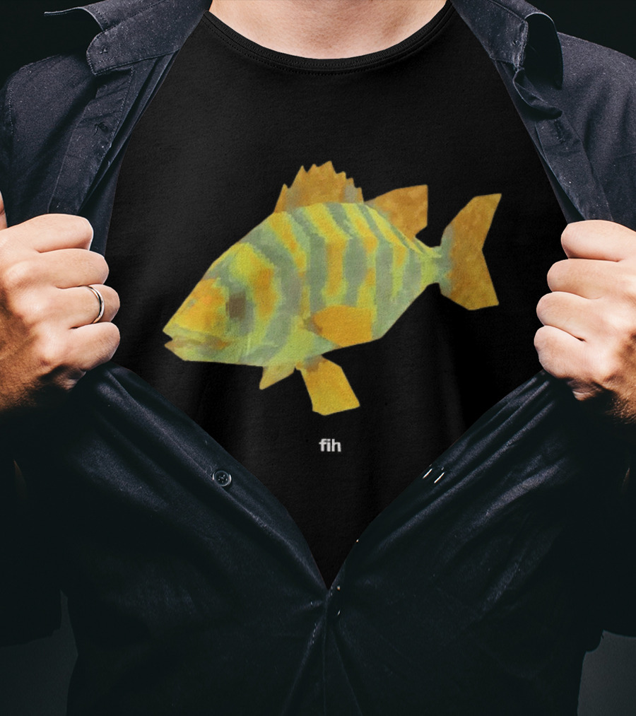 Low Poly Fish Yellow Green Striped Pixels T-Shirt
