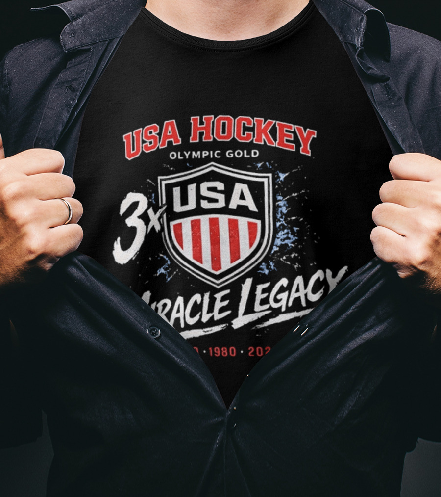 USA Hockey 3x Miracle Legacy Olympic Gold 1960 1980 2026 T-Shirt