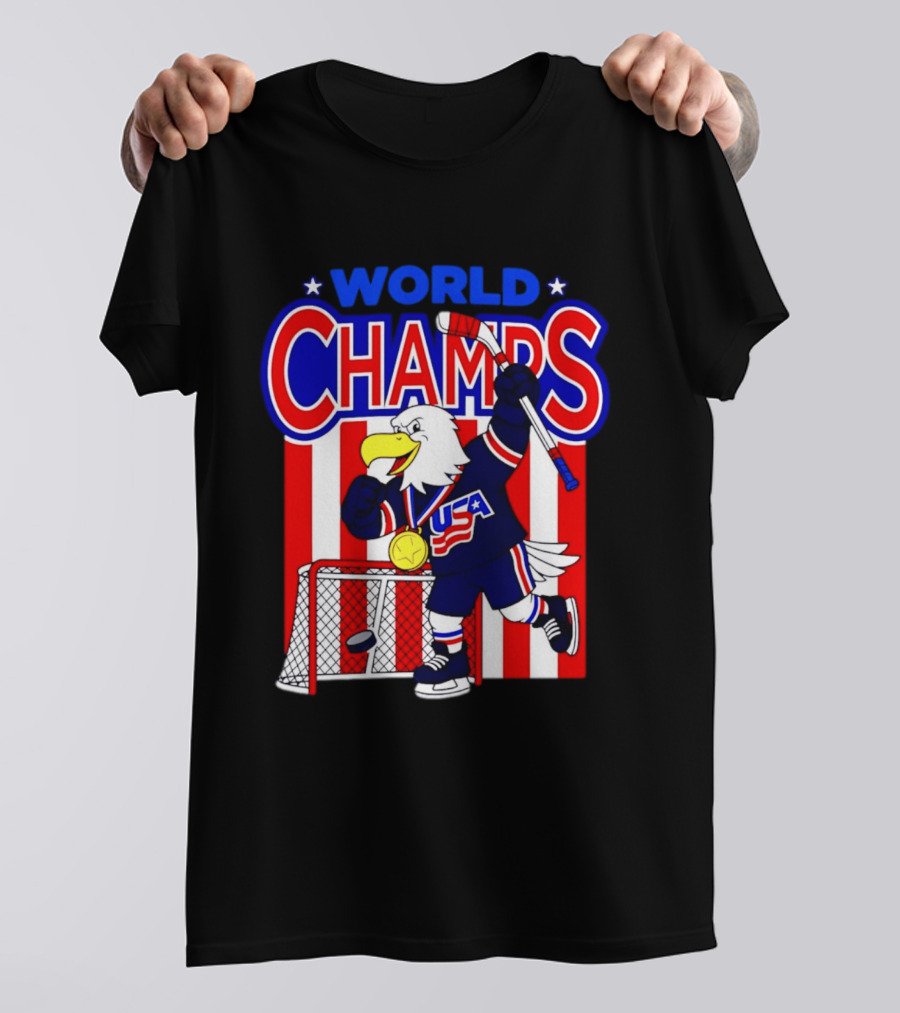 USA Hockey World Champs 2026 Eagle Mascot With Gold Medal T-Shirt
