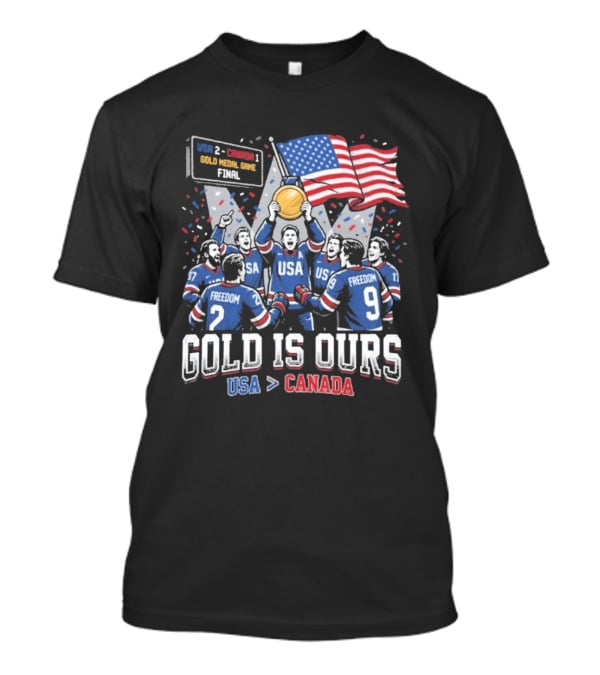 USA Hockey Victory Celebration Gold Medal Game USA Over Canada T-Shirt