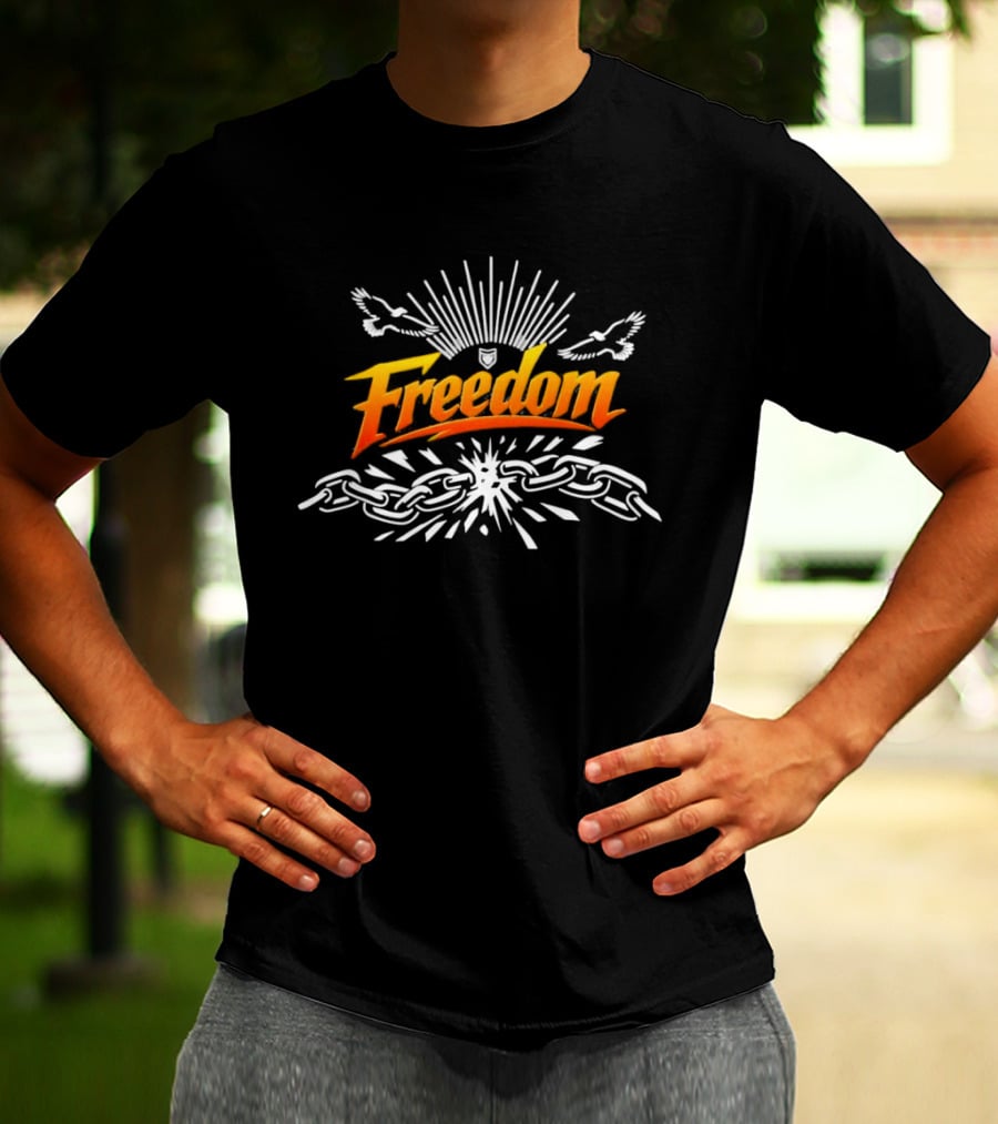 Freedom Unbroken Chains Soaring Birds Burst Of Light T-Shirt