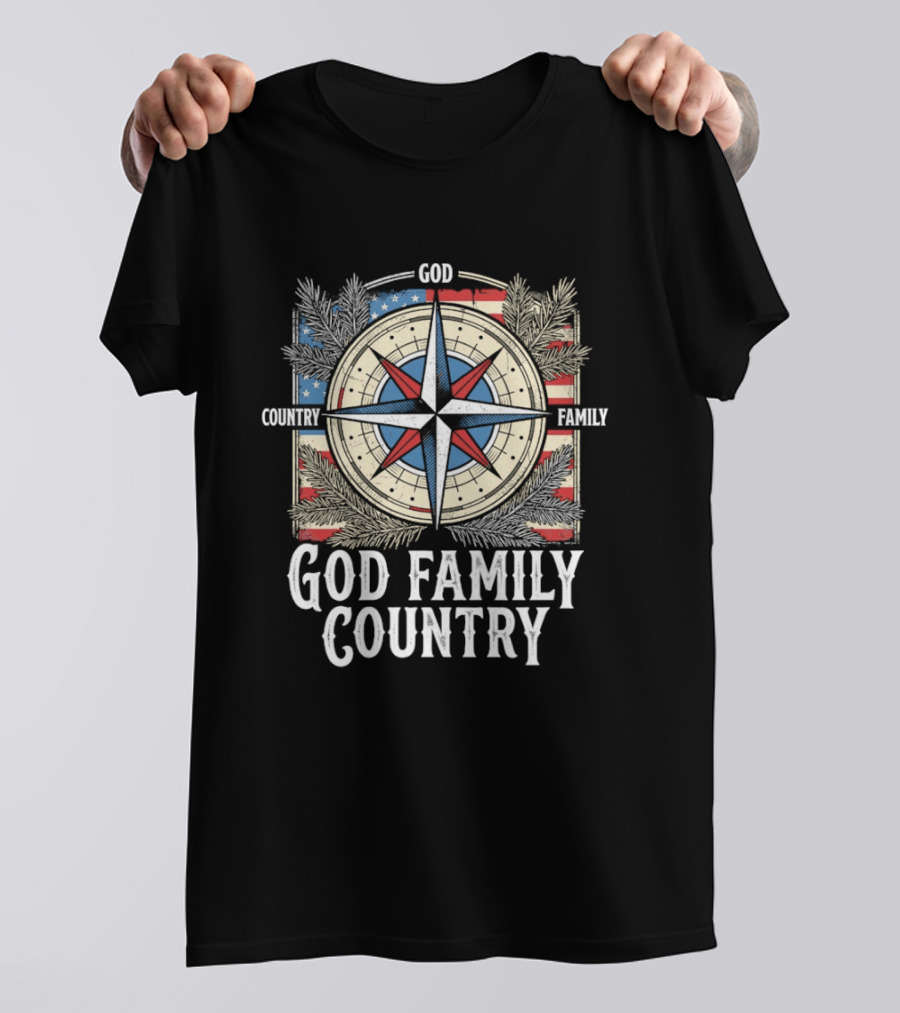 God Family Country Compass American Flag Patriot USA T-Shirt