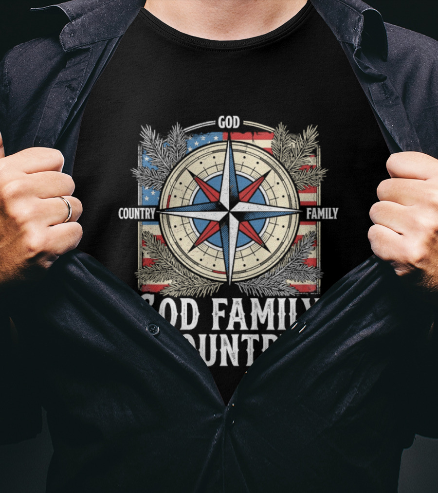 God Family Country Compass American Flag Patriot USA T-Shirt