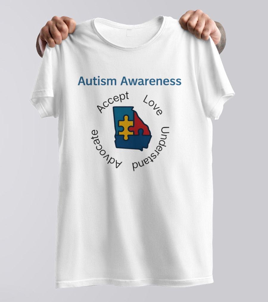 Autism Awareness Georgia Puzzle Piece Accept Love Understand Advocate T-Shirt