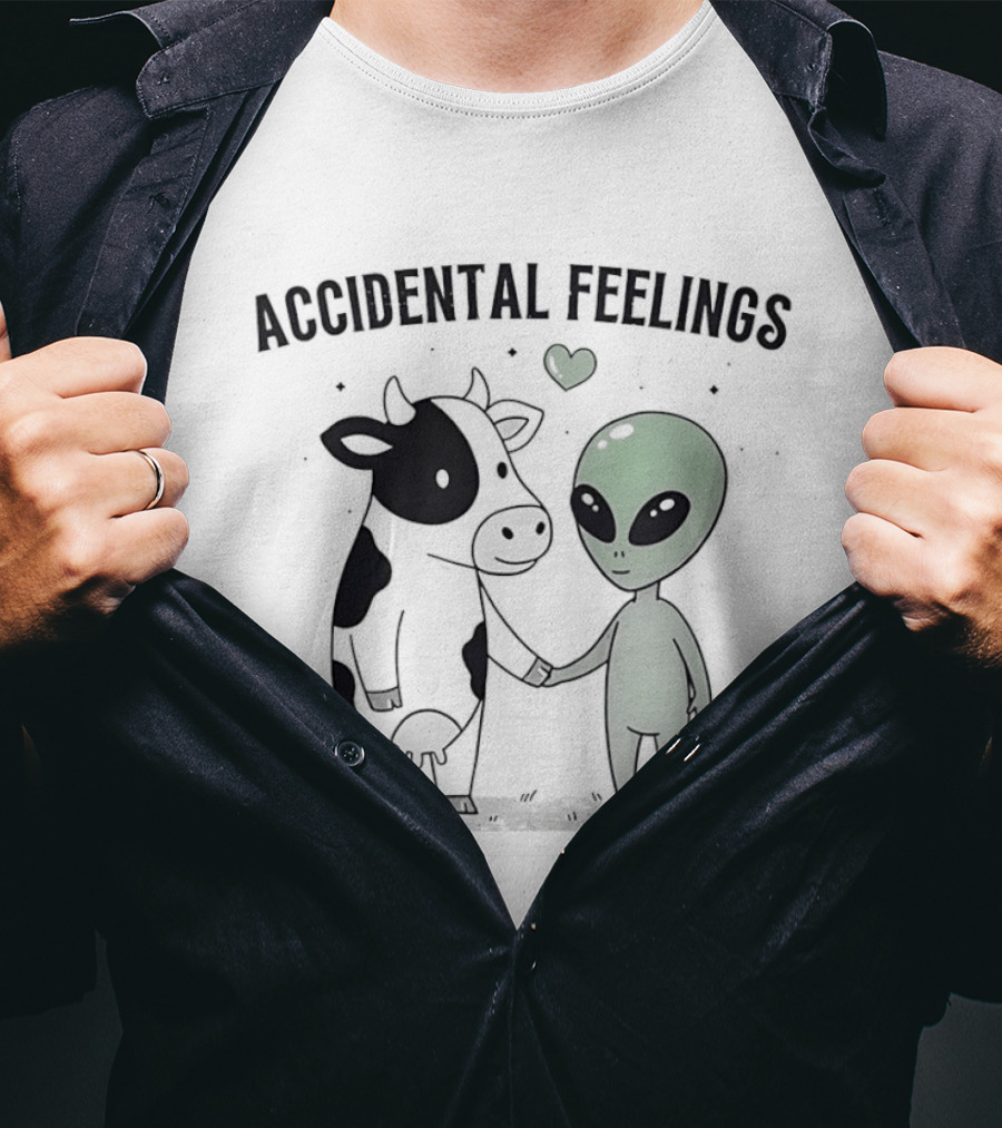 Accidental Feelings Cow And Alien Love With Heart T-Shirt