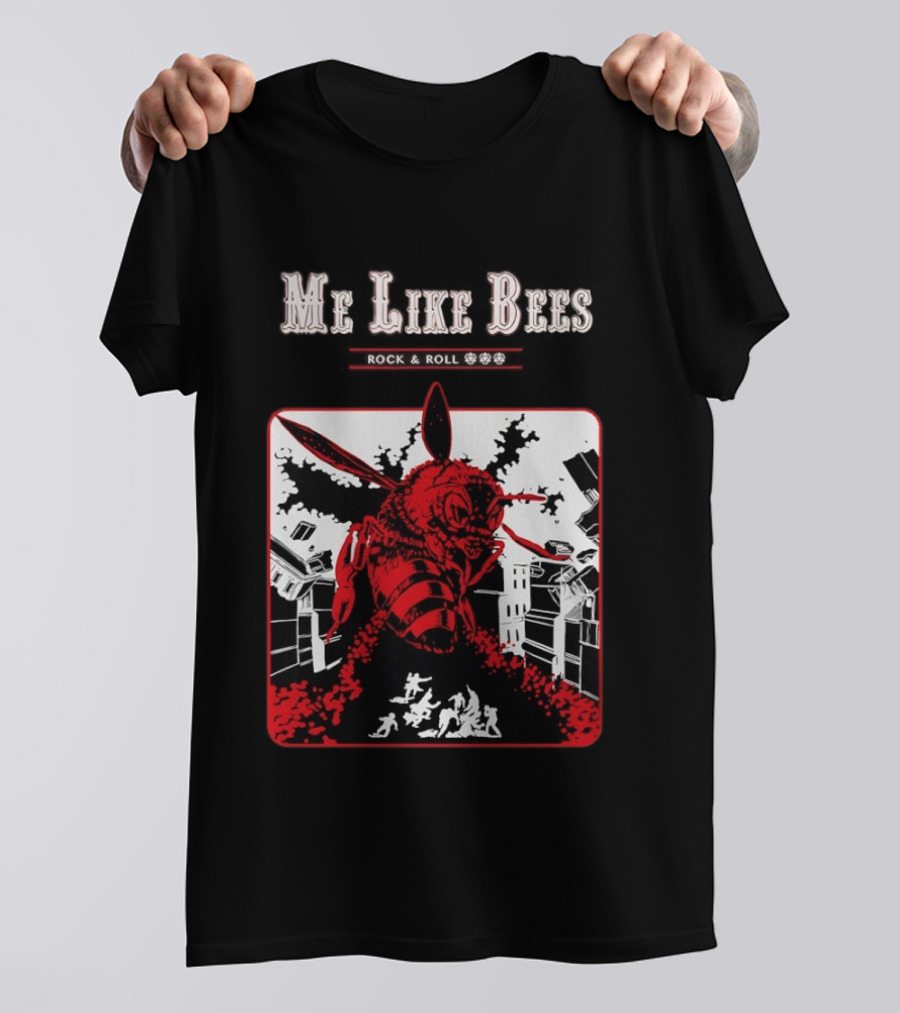 Me Like Bees Rock And Roll Urban Cartoon Style Destruction Scene T-Shirt