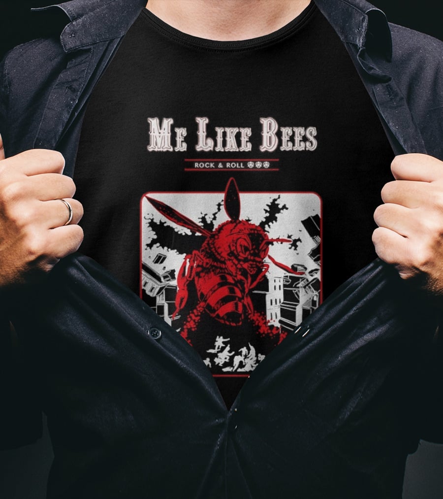 Me Like Bees Rock And Roll Urban Cartoon Style Destruction Scene T-Shirt