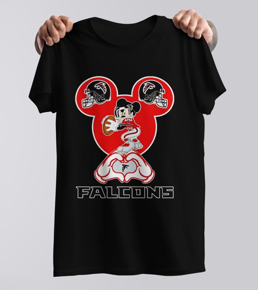 Atlanta Falcons Mickey Mouse Heart Hands Football T-Shirt