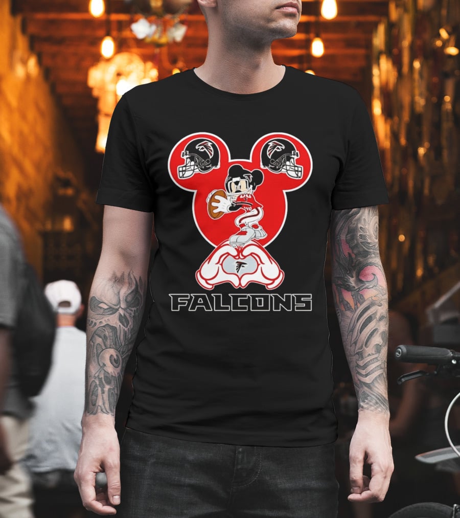 Atlanta Falcons Mickey Mouse Heart Hands Football T-Shirt