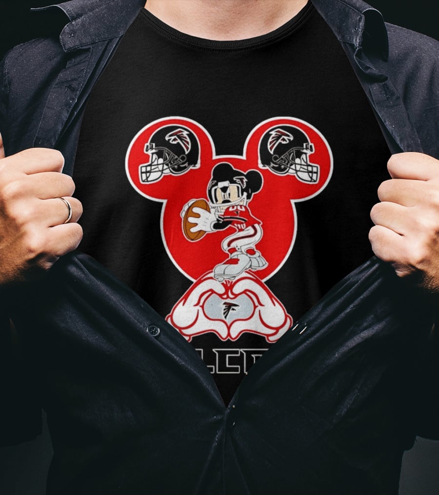 Atlanta Falcons Mickey Mouse Heart Hands Football T-Shirt