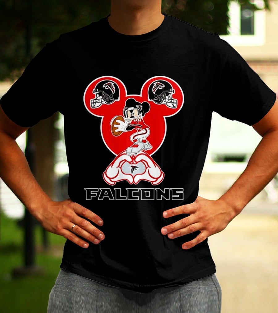 Atlanta Falcons Mickey Mouse Heart Hands Football T-Shirt