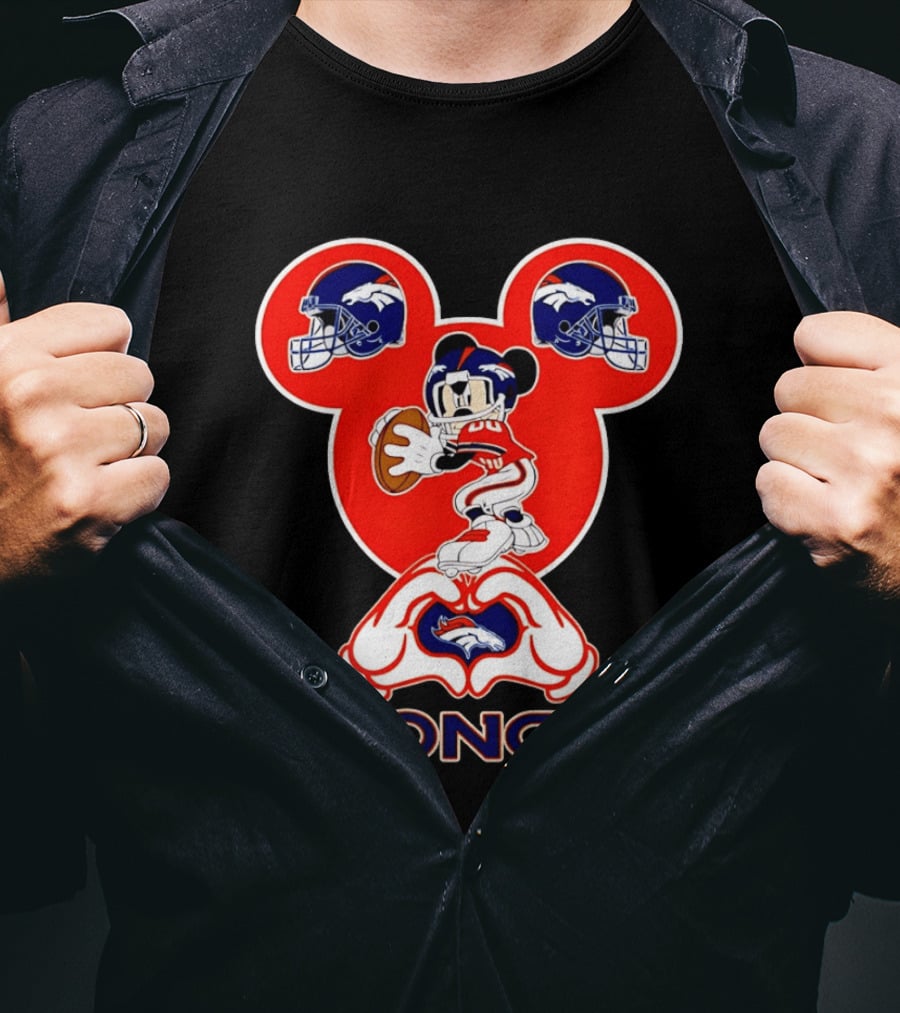 Denver Broncos Mickey Mouse Heart Hands Football Fan T-Shirt