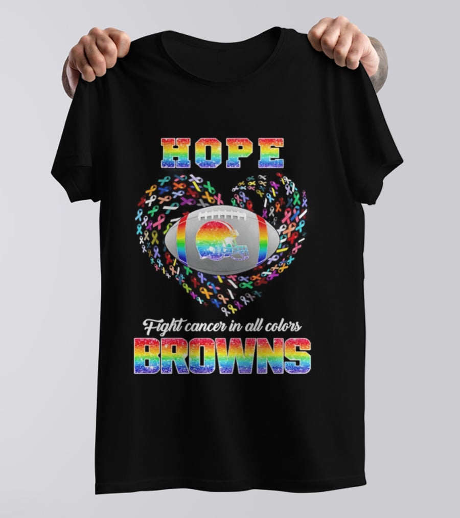 Hope Fight Cancer Cleveland Browns Rainbow Football Heart T-Shirt