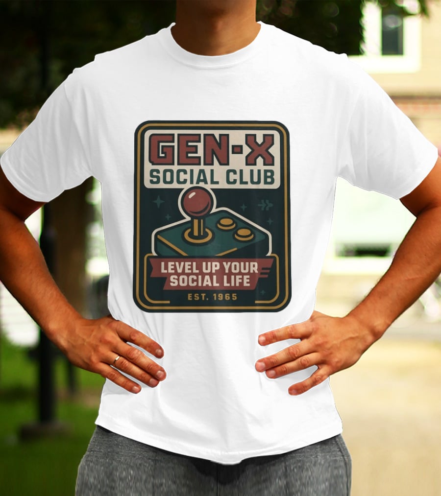Gen X Social Club Level Up Your Social Life Est 1965 Retro Joystick T-Shirt