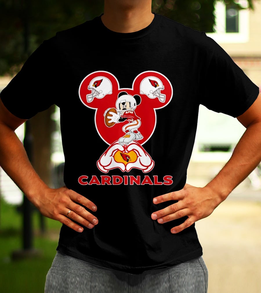 Arizona Cardinals Mickey Mouse Heart Hands Football Helmets T-Shirt
