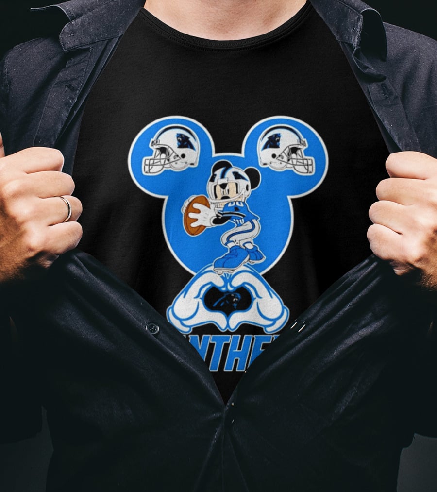 Panthers Mickey Mouse Football Love Heart Hands T-Shirt
