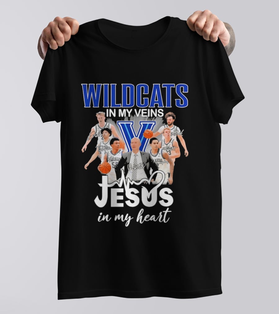 Wildcats In My Veins Jesus In My Heart Villanova Basketball Team Coach Kevin Willard T-Shirt