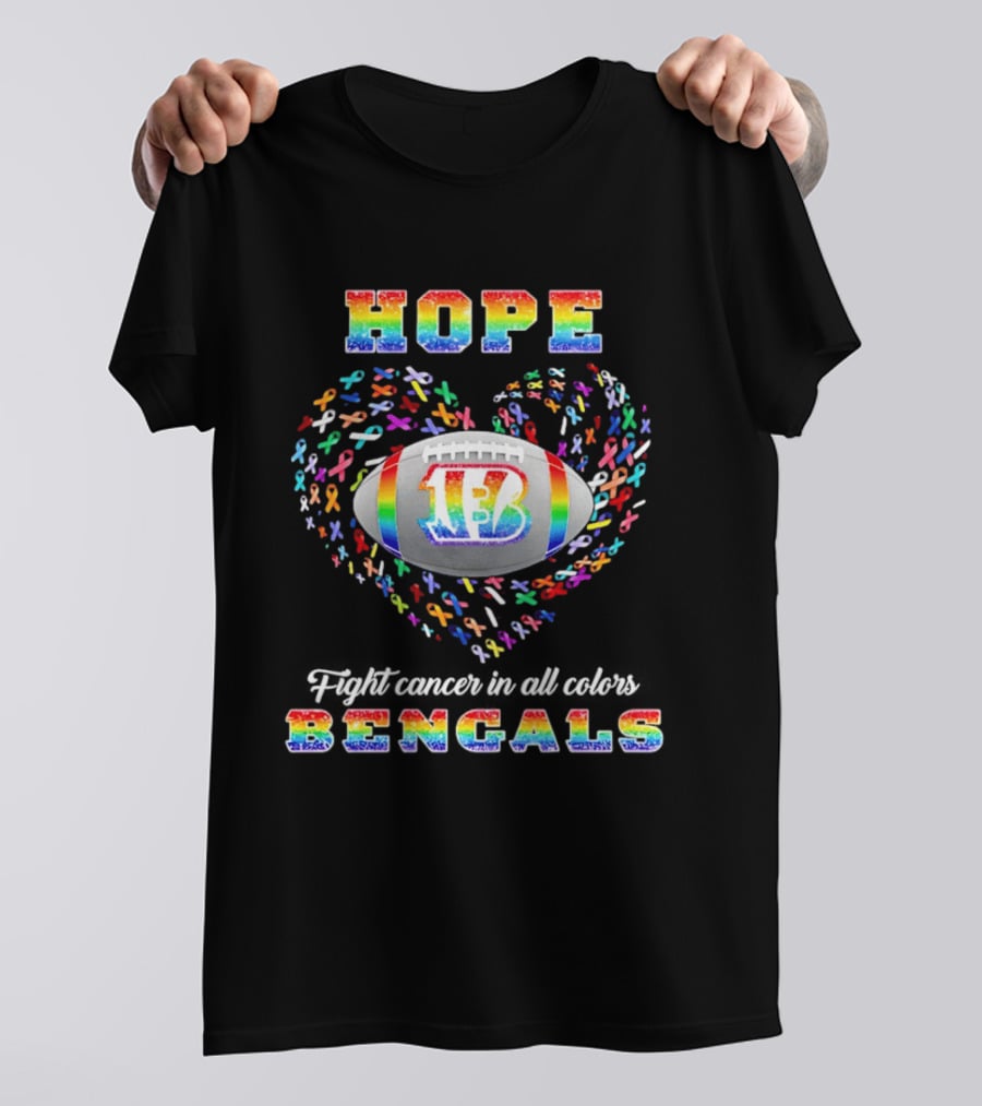 HOPE Bengals Ribbon Heart Cincinnati Fight Cancer Rainbow T-Shirt