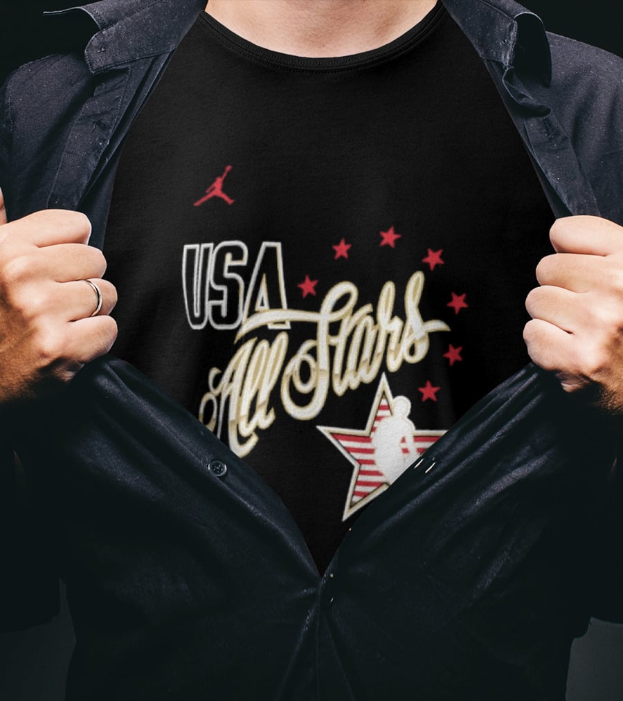 USA All Stars Basketball Team Icon With Red Star T-Shirt