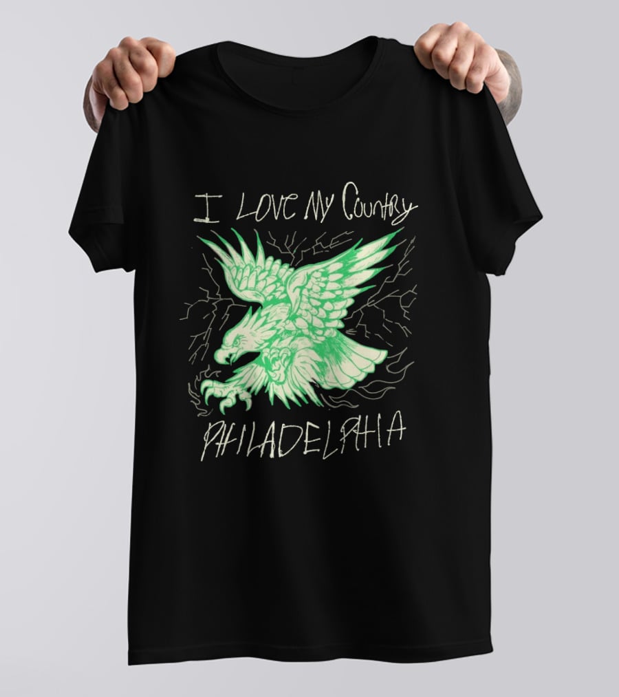 I Love My Country Philadelphia Eagles Electric Green Eagle T-Shirt