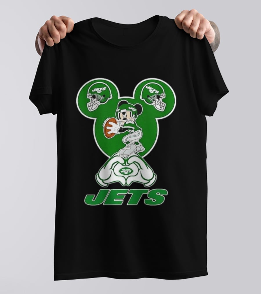 New York Jets Mickey Mouse Football Heart Hands T-Shirt