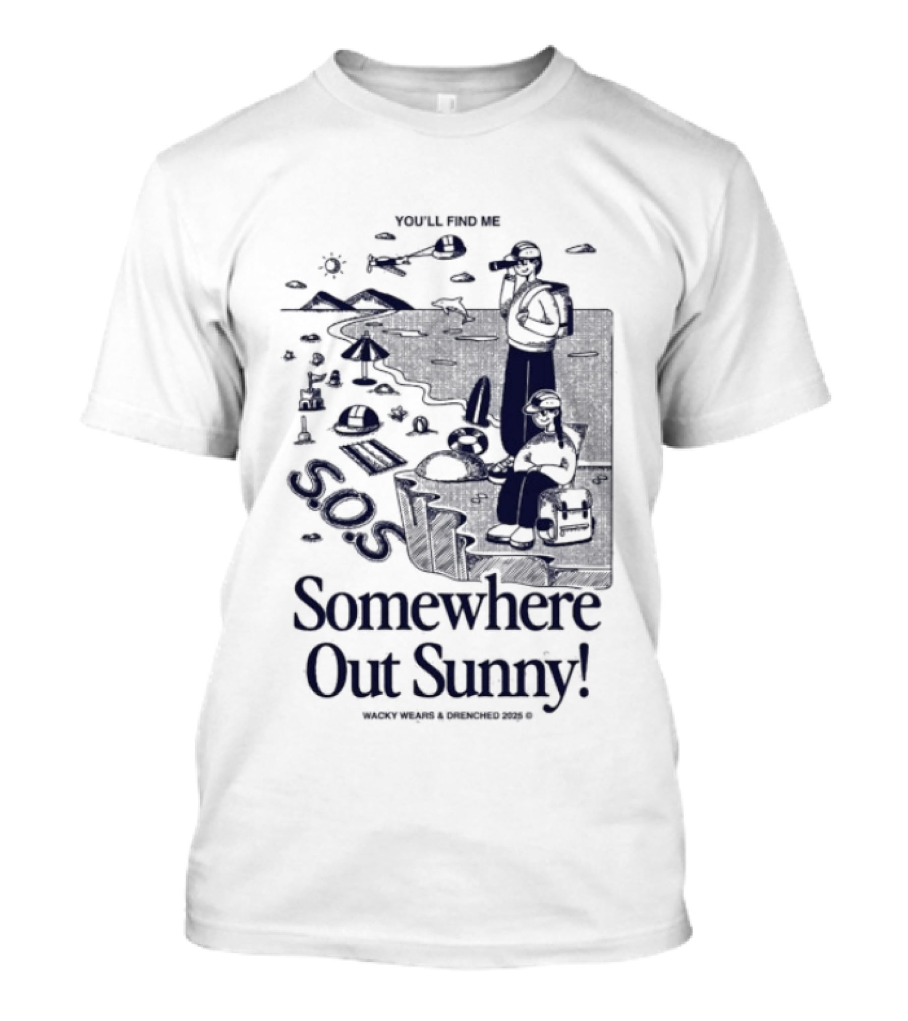 Somewhere Out Sunny SOS Beach Ocean Adventure Vibes T-Shirt