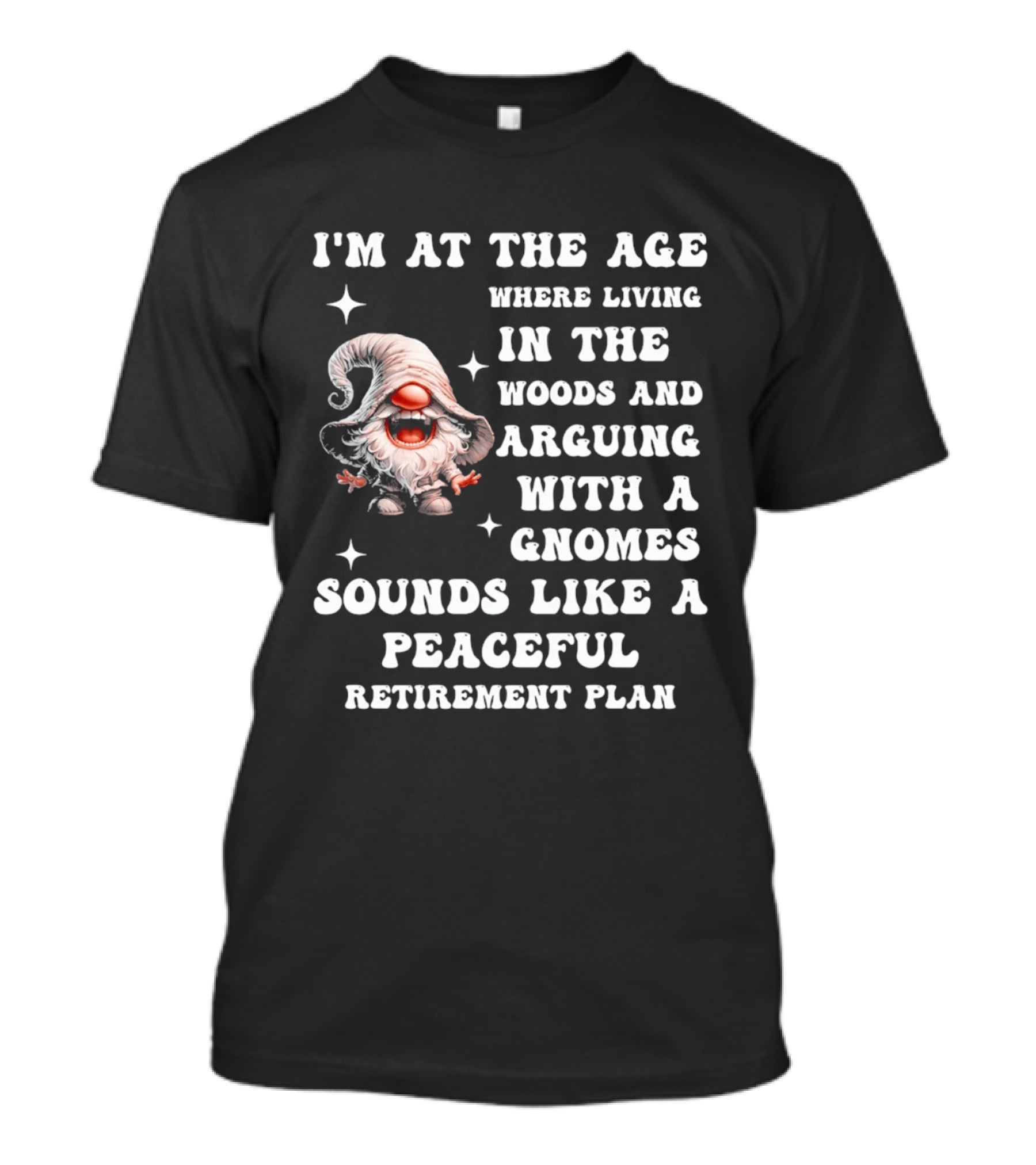 I'm At The Age Where Living In The Woods And Arguing With A Gnome Sounds Like A Peaceful Retirement Plan T-Shirt