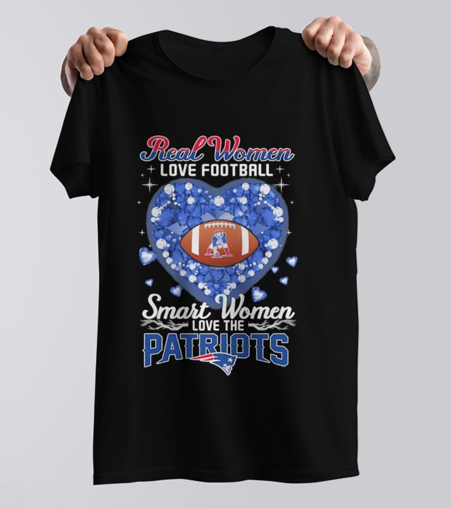 Real Women Love Football Smart Women Love The Patriots Glitter Hearts Champion T-Shirt
