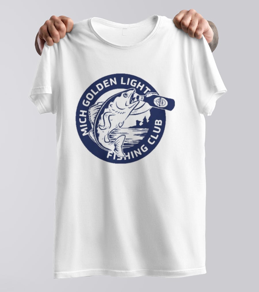 Mich Golden Light Fishing Club Logo With Fish And Bottle T-Shirt