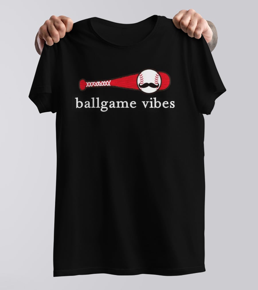 Ballgame Vibes Baseball Bat With Mustache T-Shirt