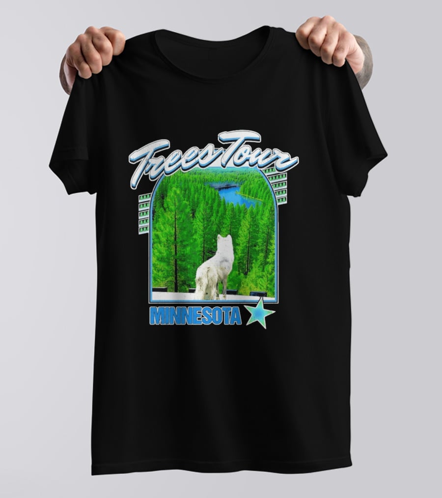 Frees Tour Minnesota Timberwolves Forest Wolf Lake Scenery T-Shirt