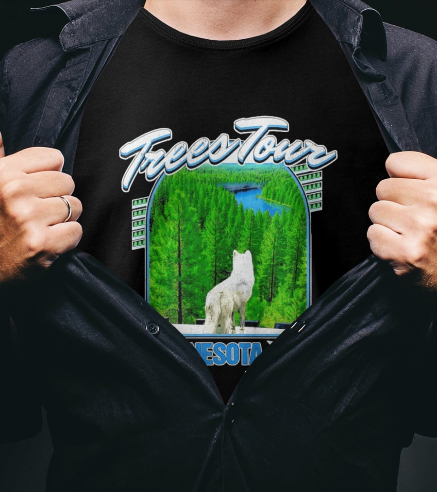 Frees Tour Minnesota Timberwolves Forest Wolf Lake Scenery T-Shirt