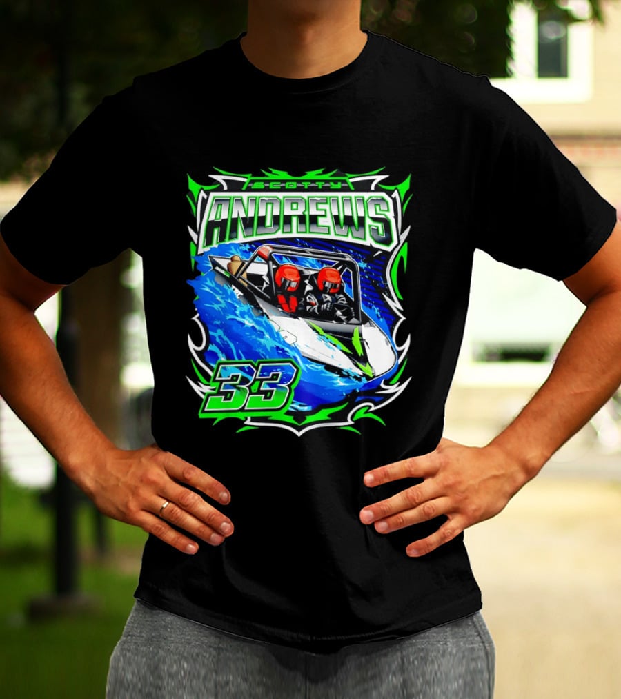 Scotty Andrews 33 Racing Driver Hydroplane Speedboat Adventure T-Shirt