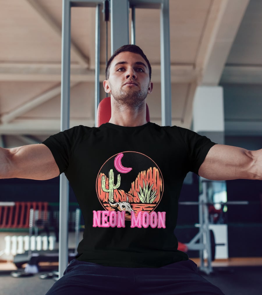 Neon Moon Cactus Skull Desert Scene T-Shirt