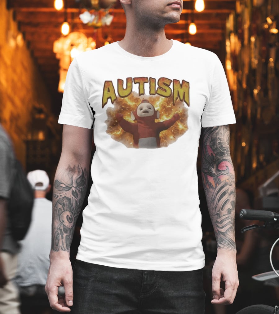 Autism Teletubbies Character With Fiery T-Shirt