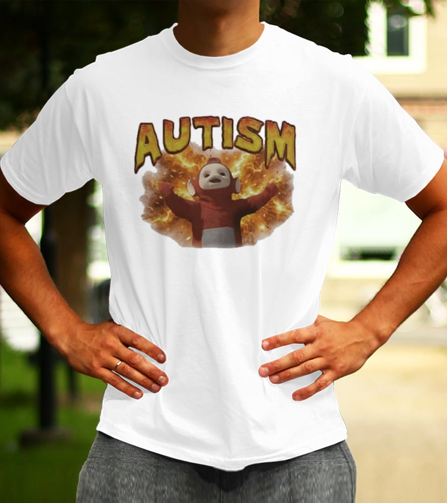 Autism Teletubbies Character With Fiery T-Shirt