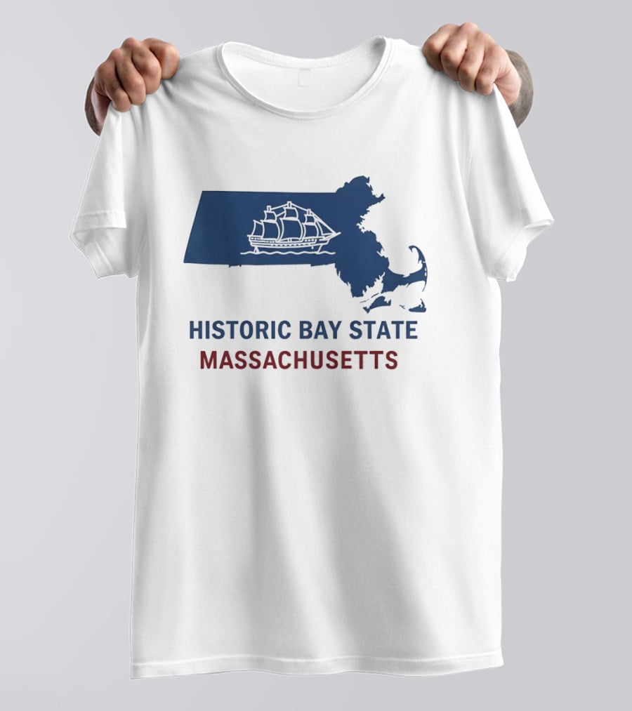 Historic Bay State Massachusetts Map With Sailing Ship T-Shirt