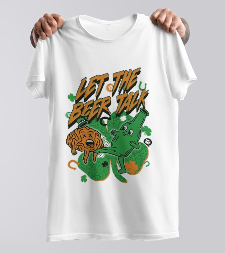 Let The Beer Talk St. Patrick's Day Brain Shamrock Bottle T-Shirt
