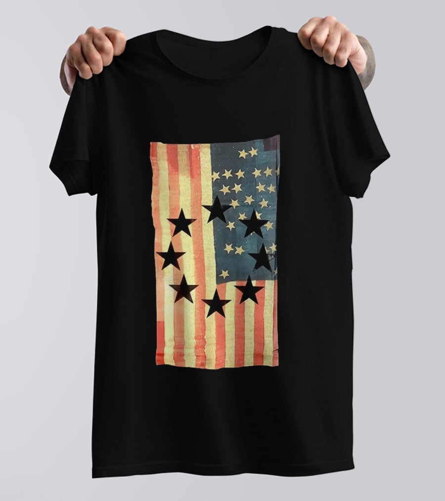 American Flag Black Stars Vintage Style Patriotic T-Shirt